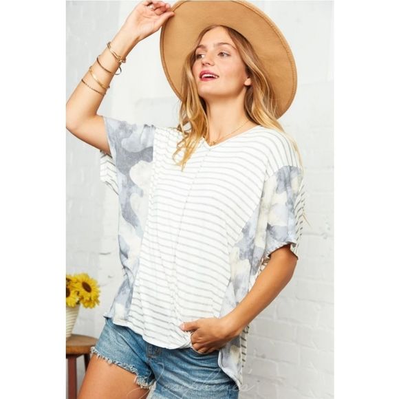 Ivory And Grey Stripe Camo Top - Picture 5 of 6